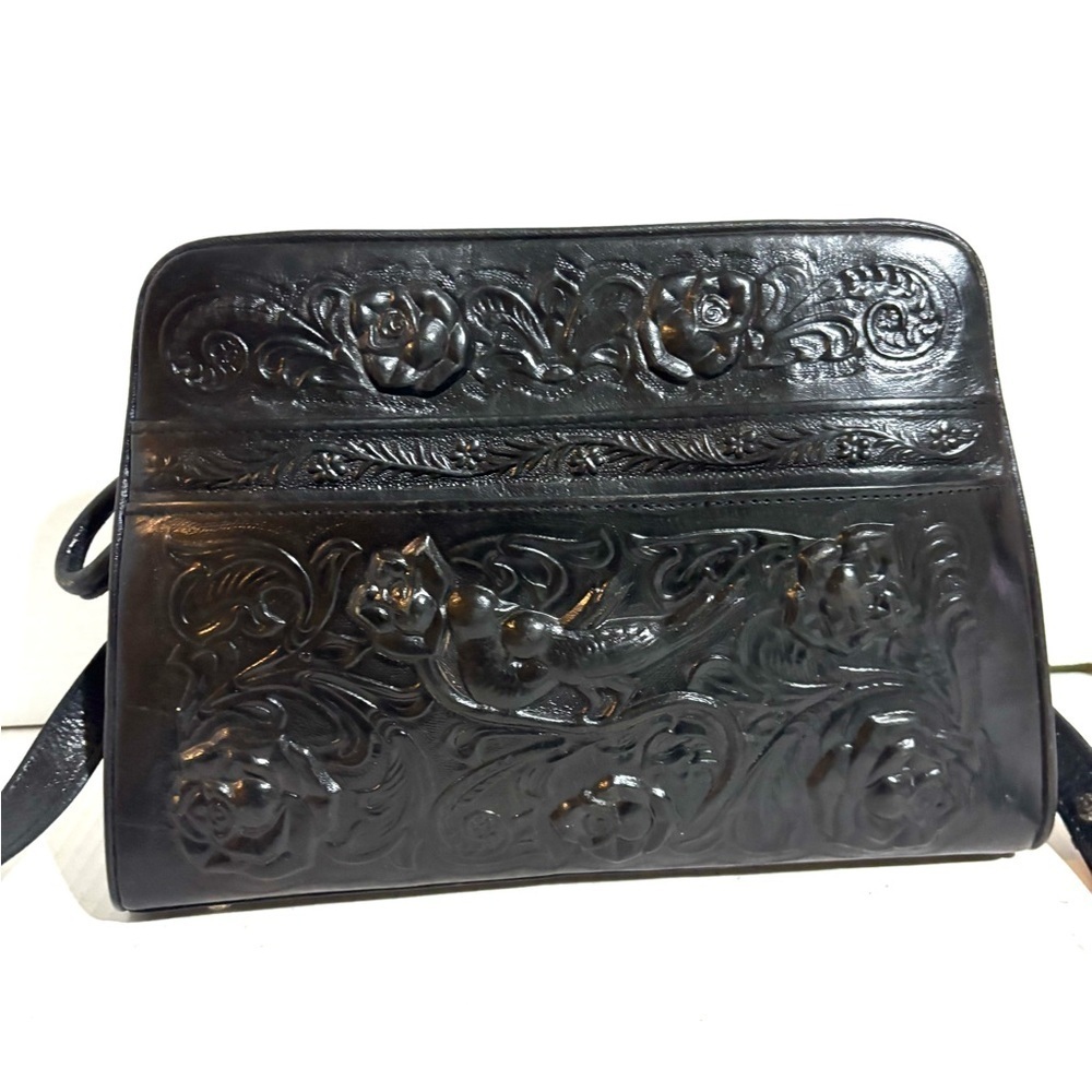 Vintage Elegant Black Leather Handbag - Picture 6 of 12